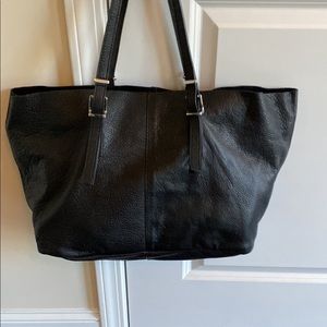 Zara black soft leather tote with zipper insert